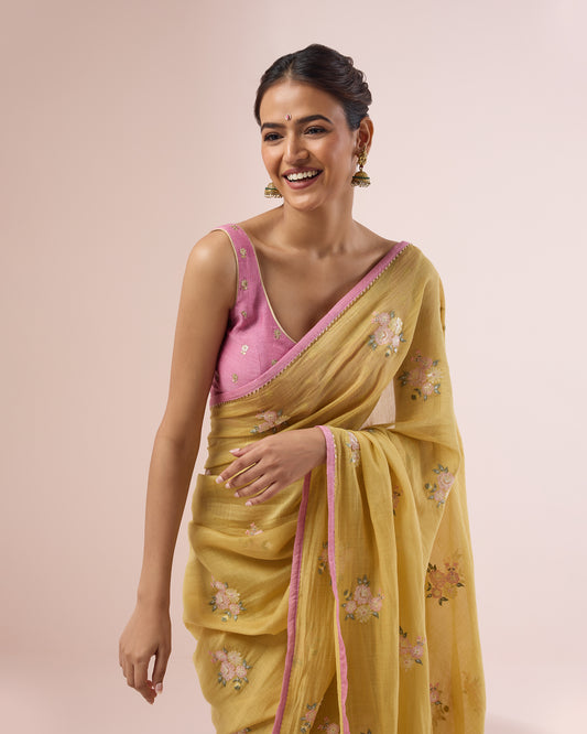 Peony Chanderi Silk Saree – Sunlit Yellow