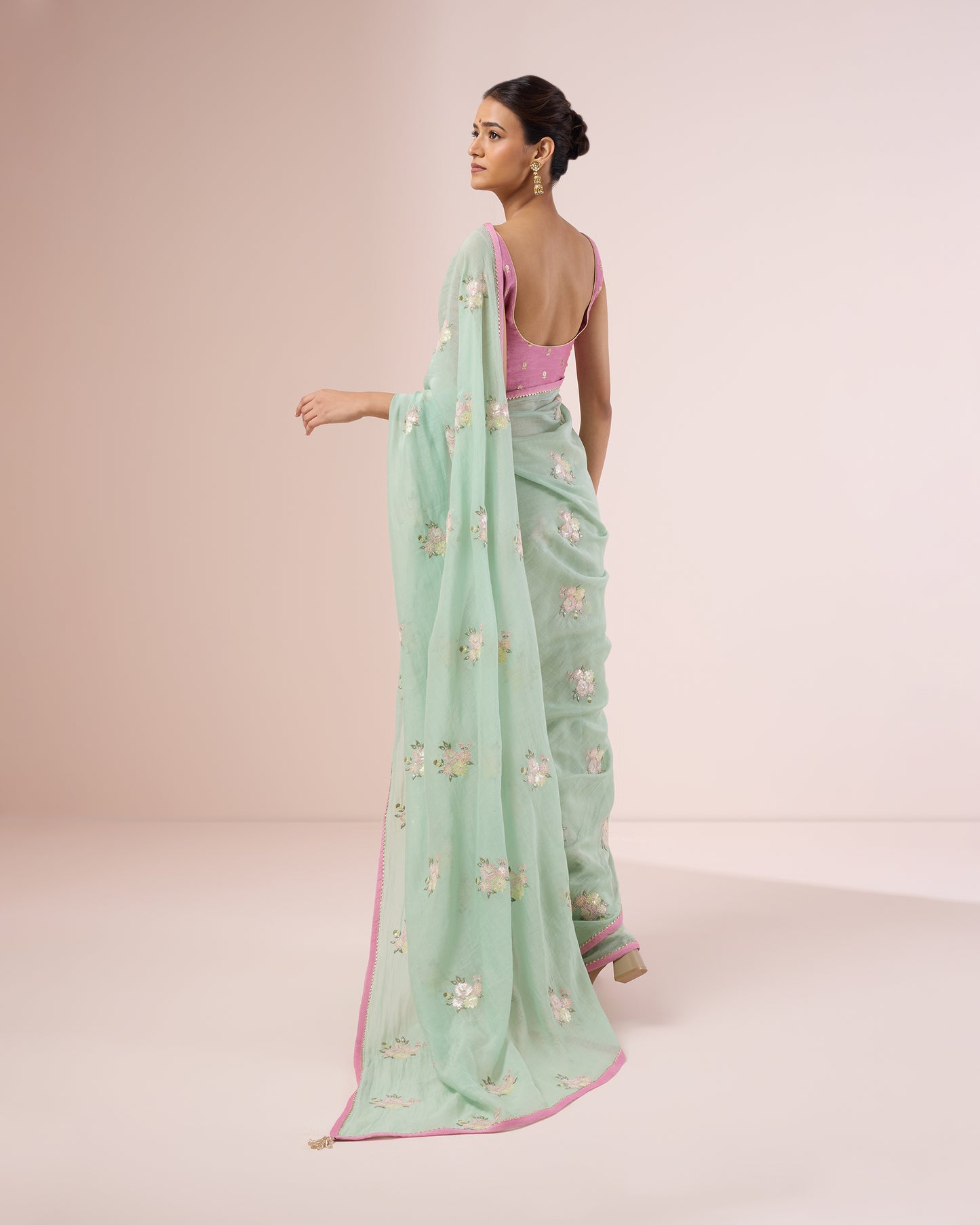 Peony Chanderi Silk Saree – Pistachio