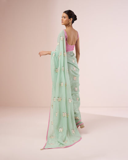 Peony Chanderi Silk Saree – Pistachio