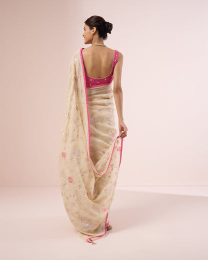 Zinia Chanderi Silk Saree – Butter Cream