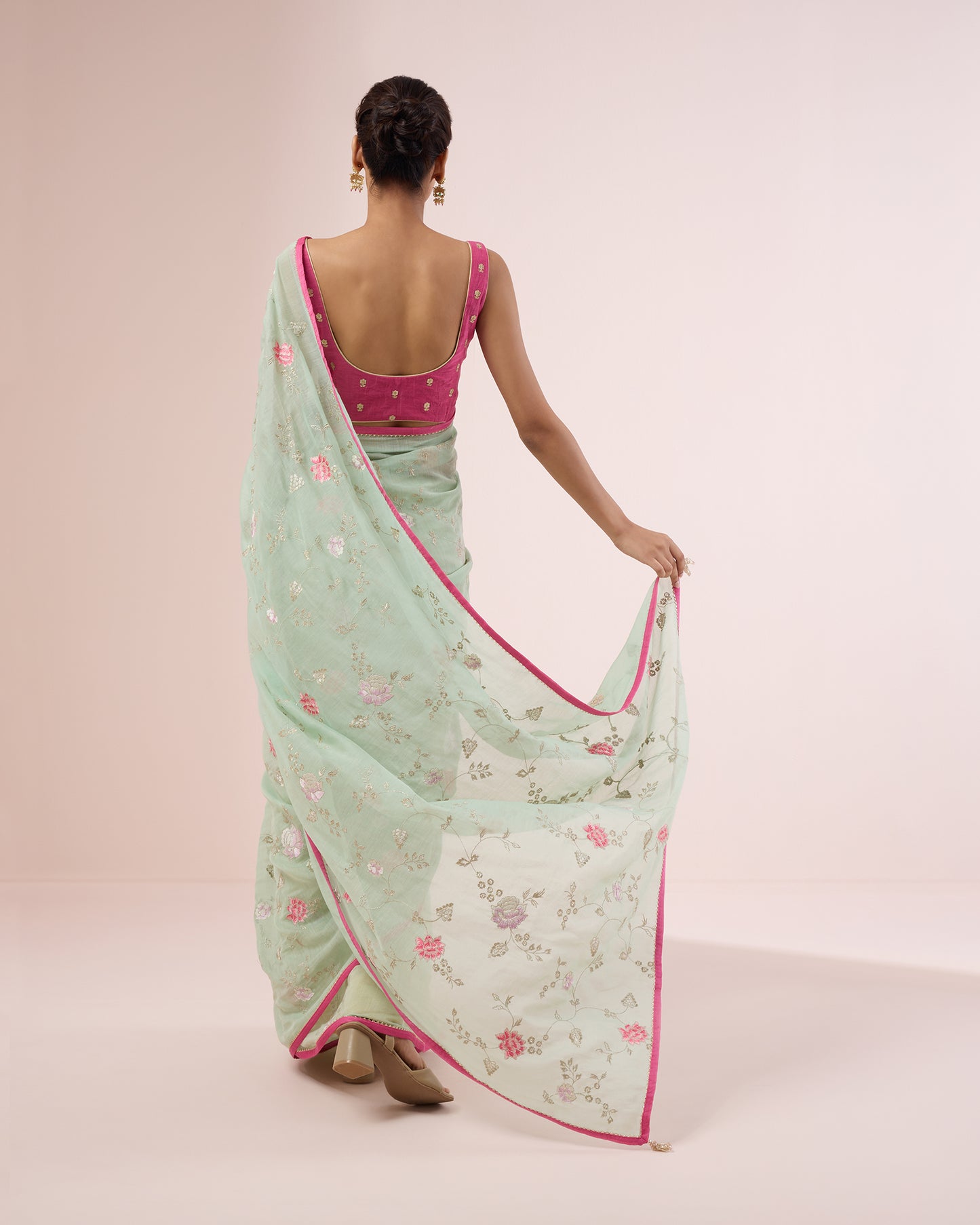 Zinia Chanderi Silk Saree – Mint Green