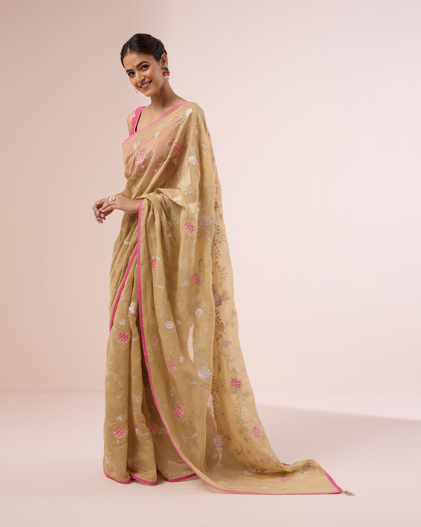 Zinia Chanderi Silk Saree – Gold Beige