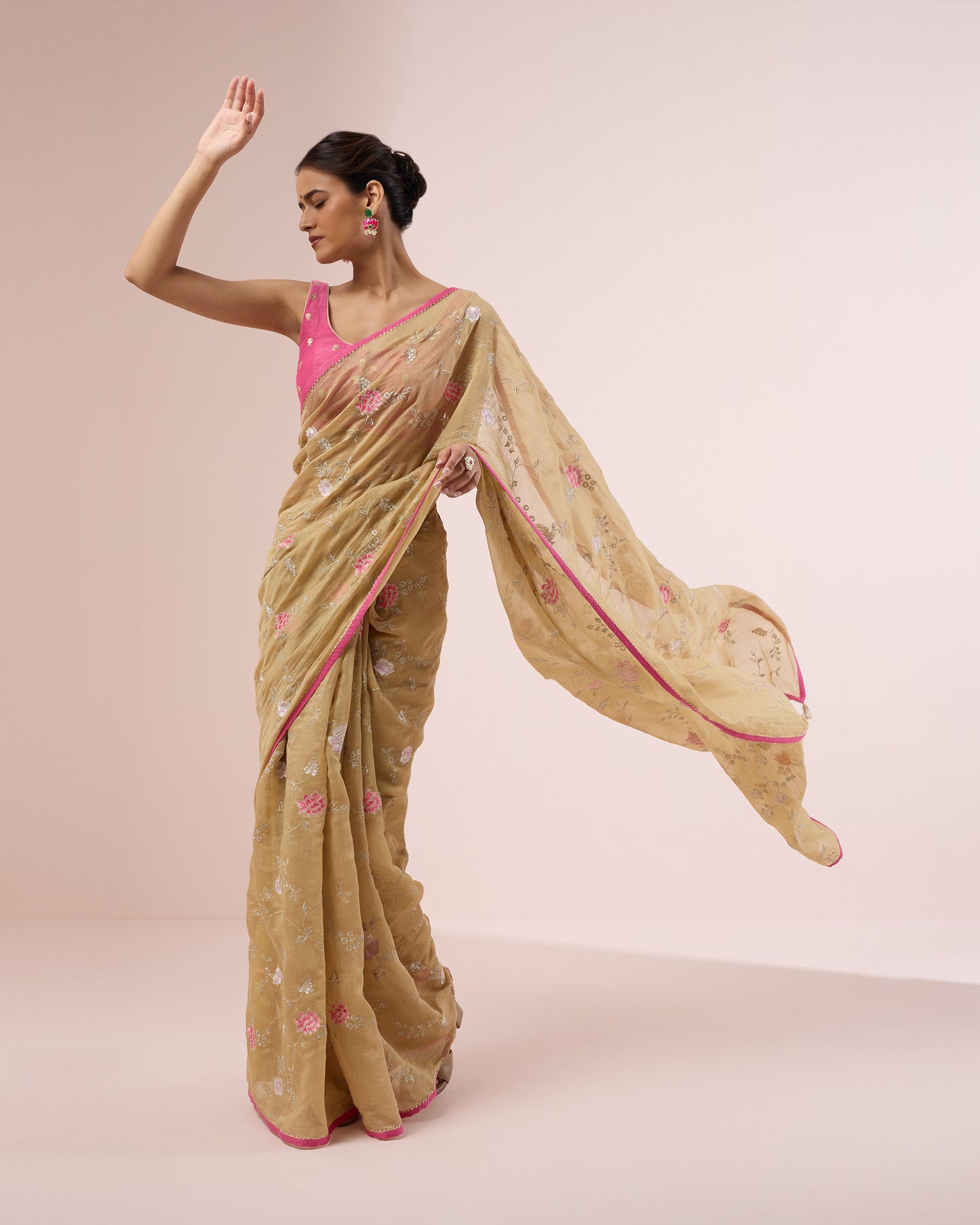 Zinia Chanderi Silk Saree – Gold Beige