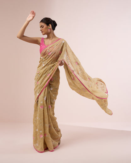 Zinia Chanderi Silk Saree – Gold Beige
