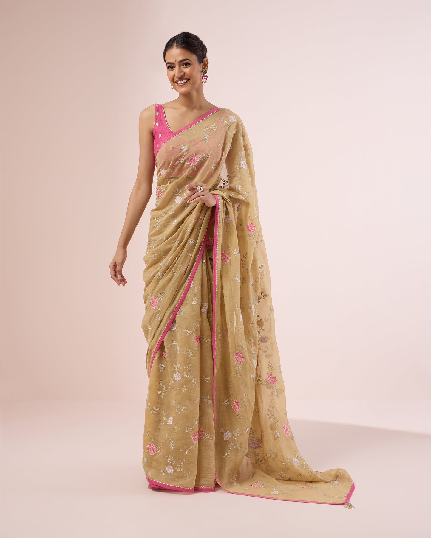 Zinia Chanderi Silk Saree – Gold Beige
