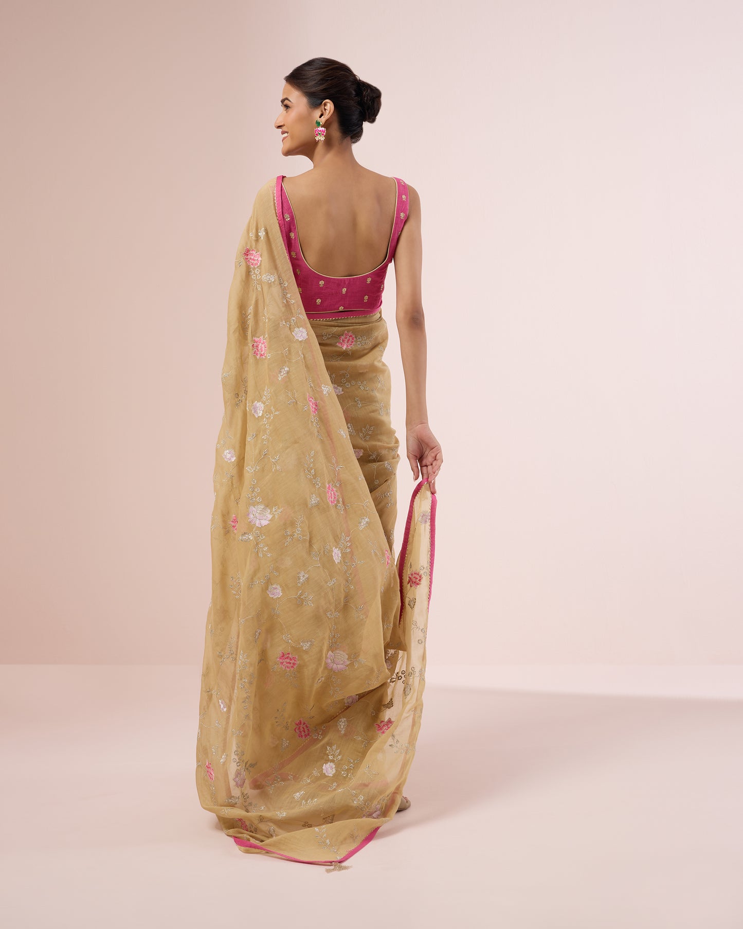 Zinia Chanderi Silk Saree – Gold Beige