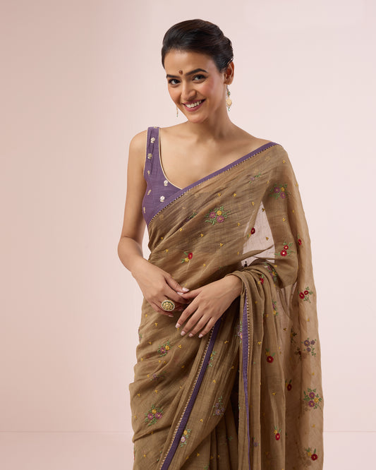 Chameli Chanderi Silk Saree – Cocoa