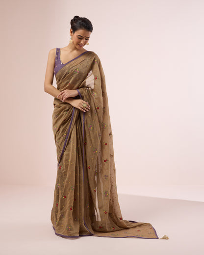 Chameli Chanderi Silk Saree – Cocoa