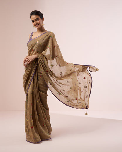 Chameli Chanderi Silk Saree – Cocoa