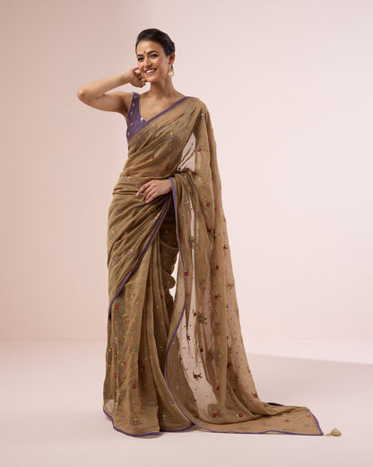 Chameli Chanderi Silk Saree – Cocoa