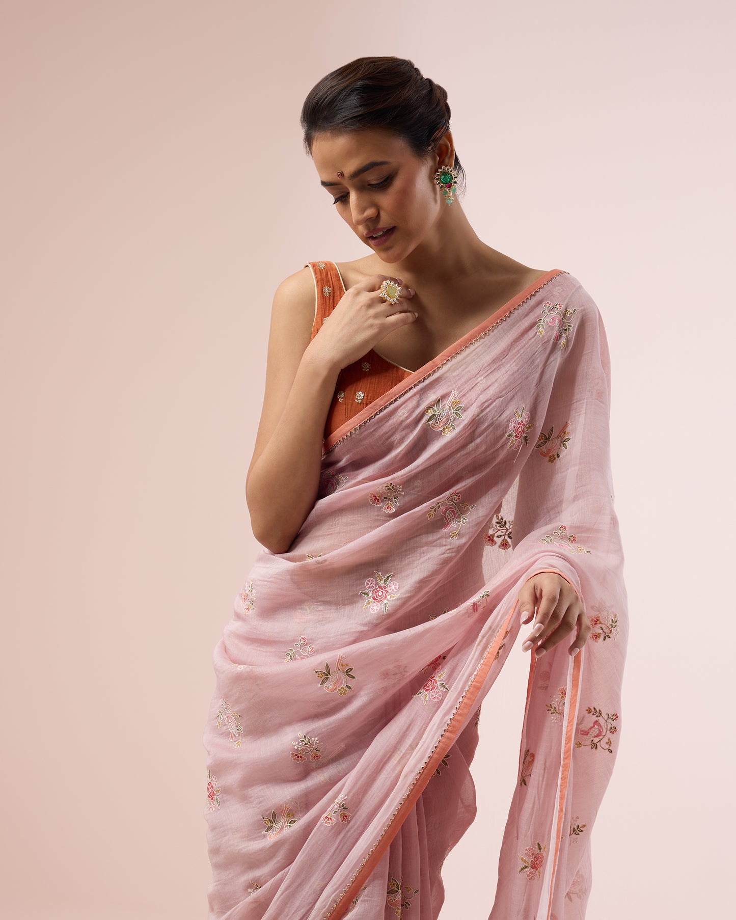 Little Bird Chanderi Silk Saree – Onionskin