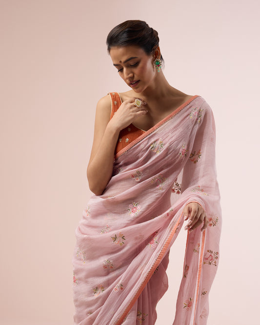 Little Bird Chanderi Silk Saree – Onionskin