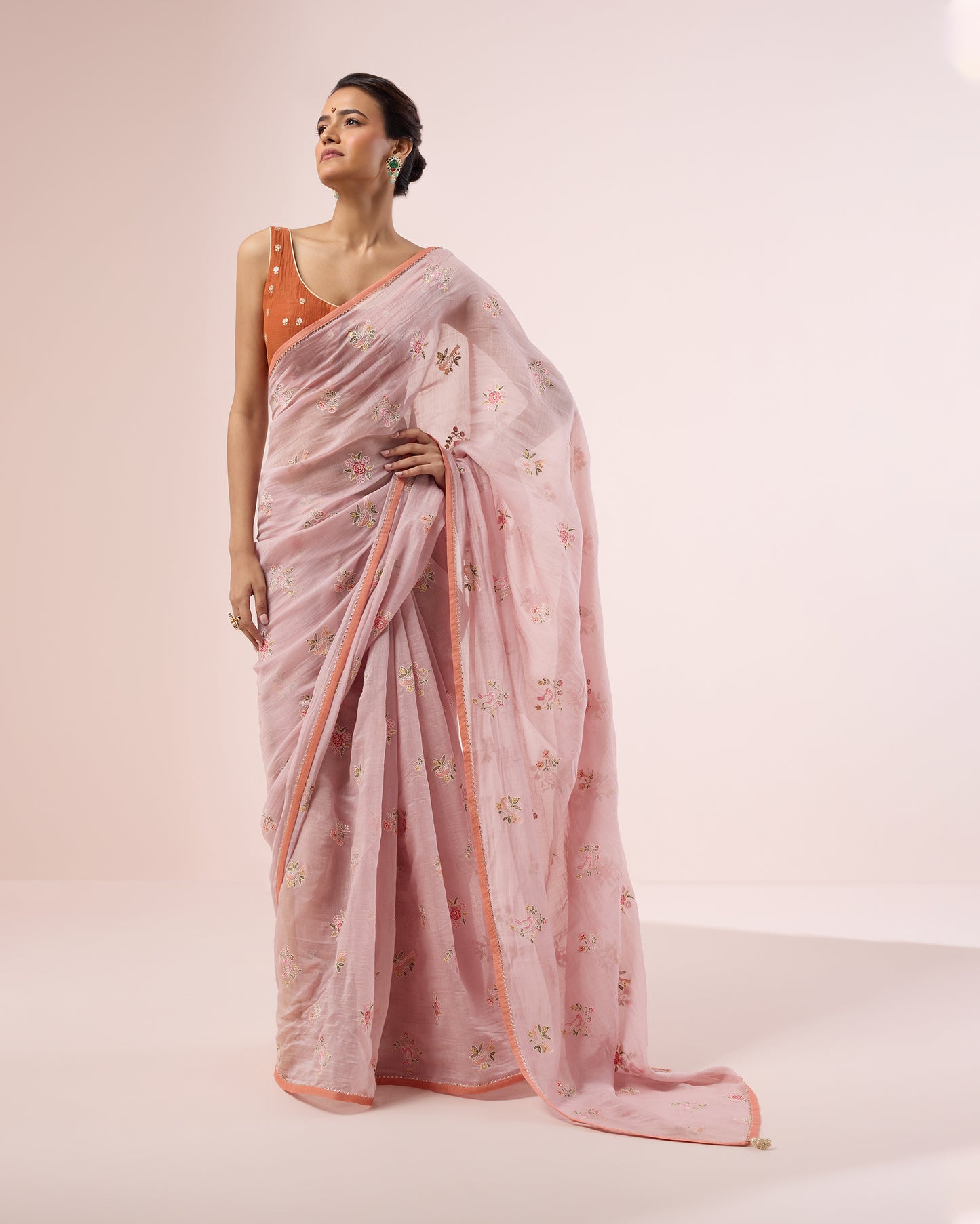 Little Bird Chanderi Silk Saree – Onionskin