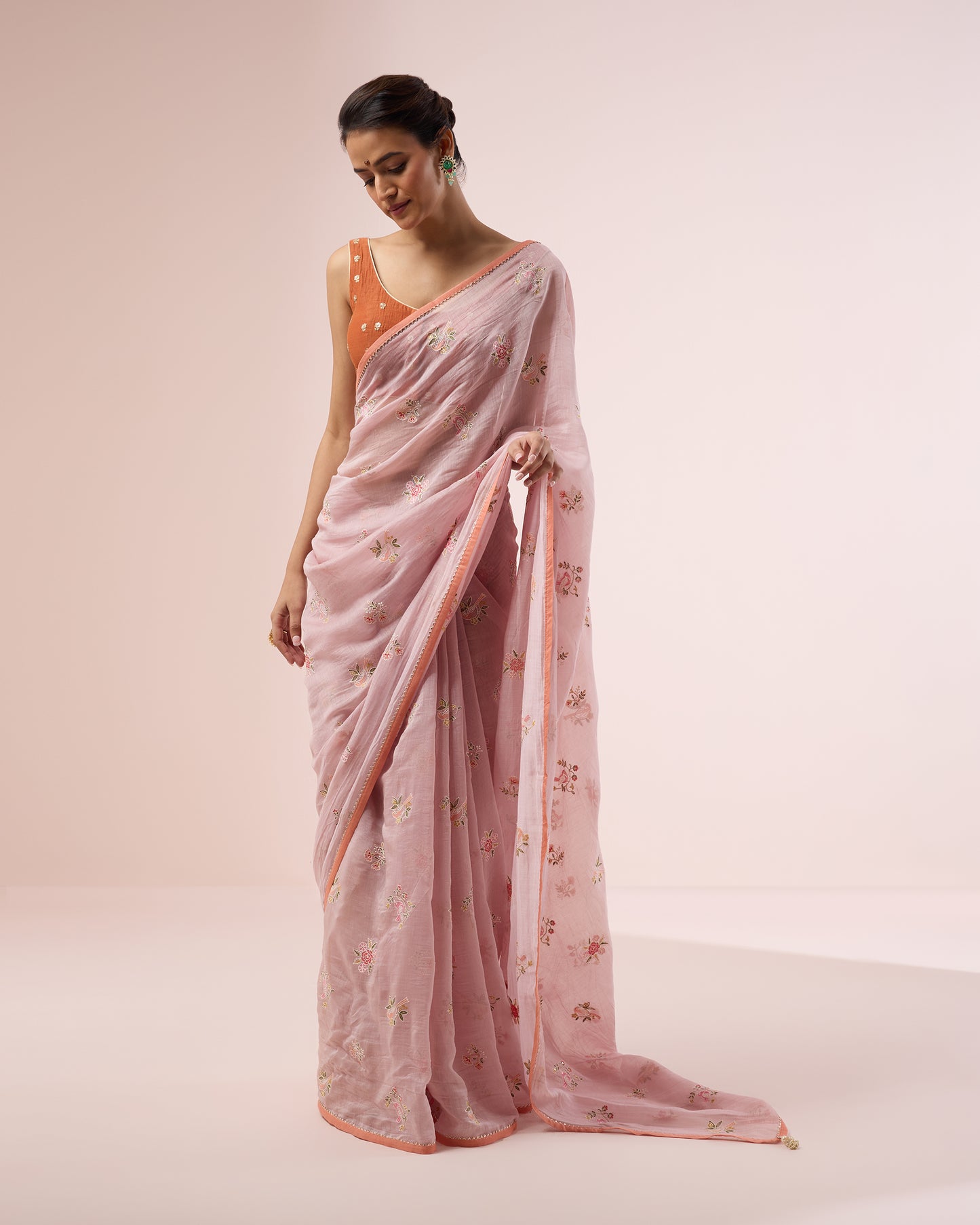 Little Bird Chanderi Silk Saree – Onionskin