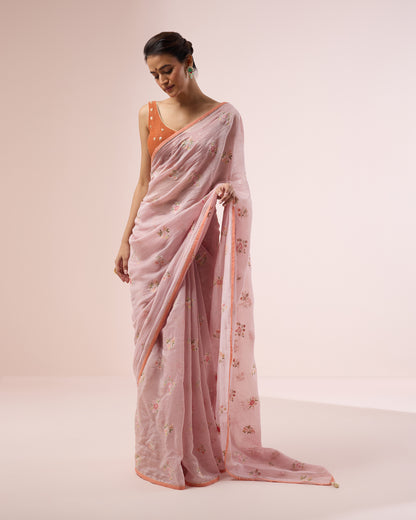 Little Bird Chanderi Silk Saree – Onionskin