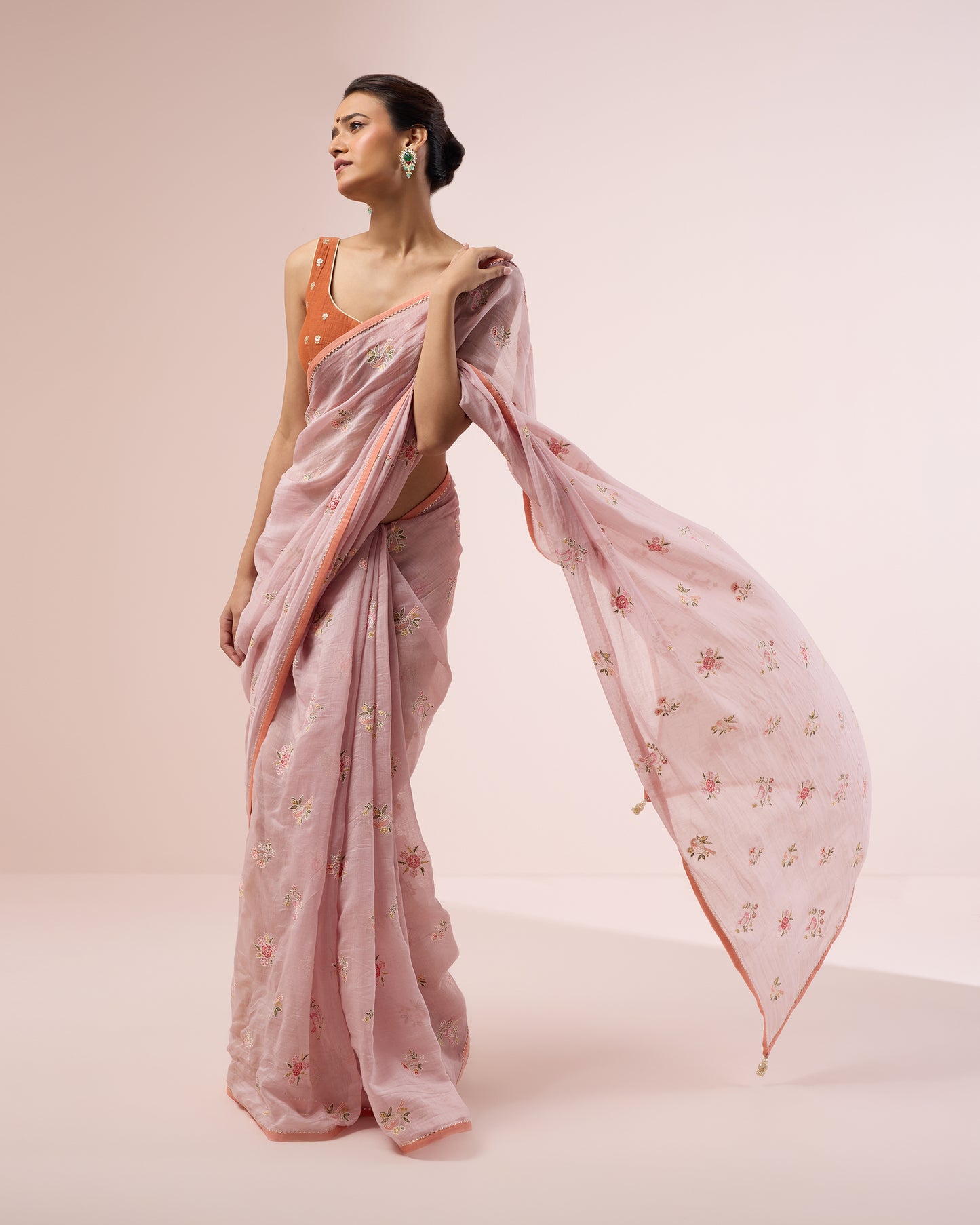 Little Bird Chanderi Silk Saree – Onionskin
