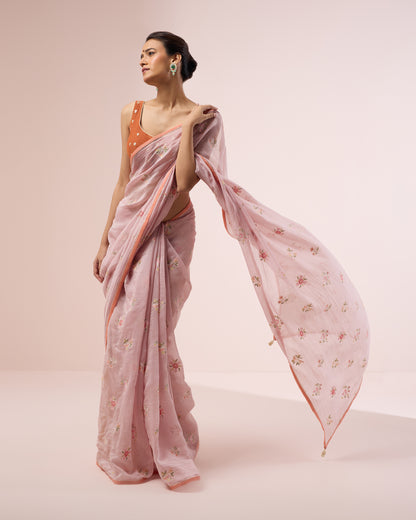Little Bird Chanderi Silk Saree – Onionskin
