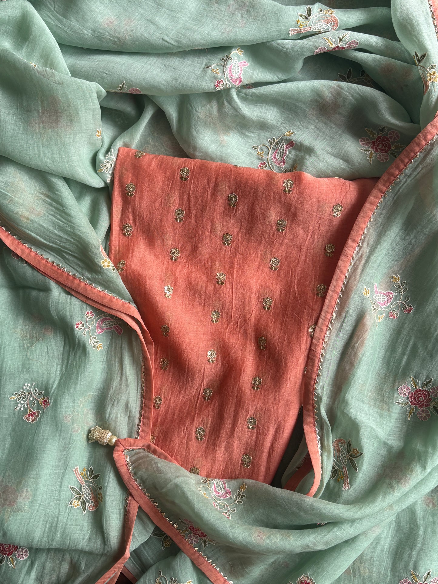 Little Bird Chanderi Silk Saree – Mint Green