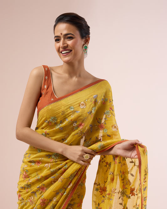 Petunia Chanderi Silk Saree – Yellow