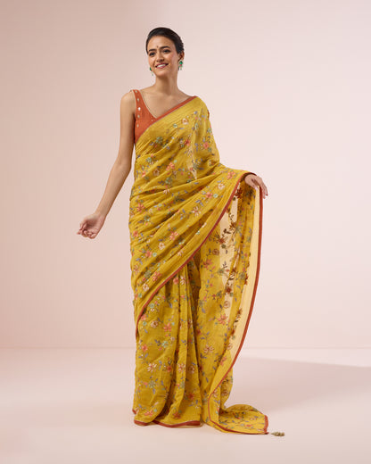 Petunia Chanderi Silk Saree – Yellow