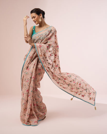 Petunia Chanderi Silk Saree – Pale Pink