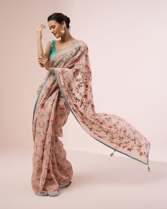Petunia Chanderi Silk Saree – Pale Pink