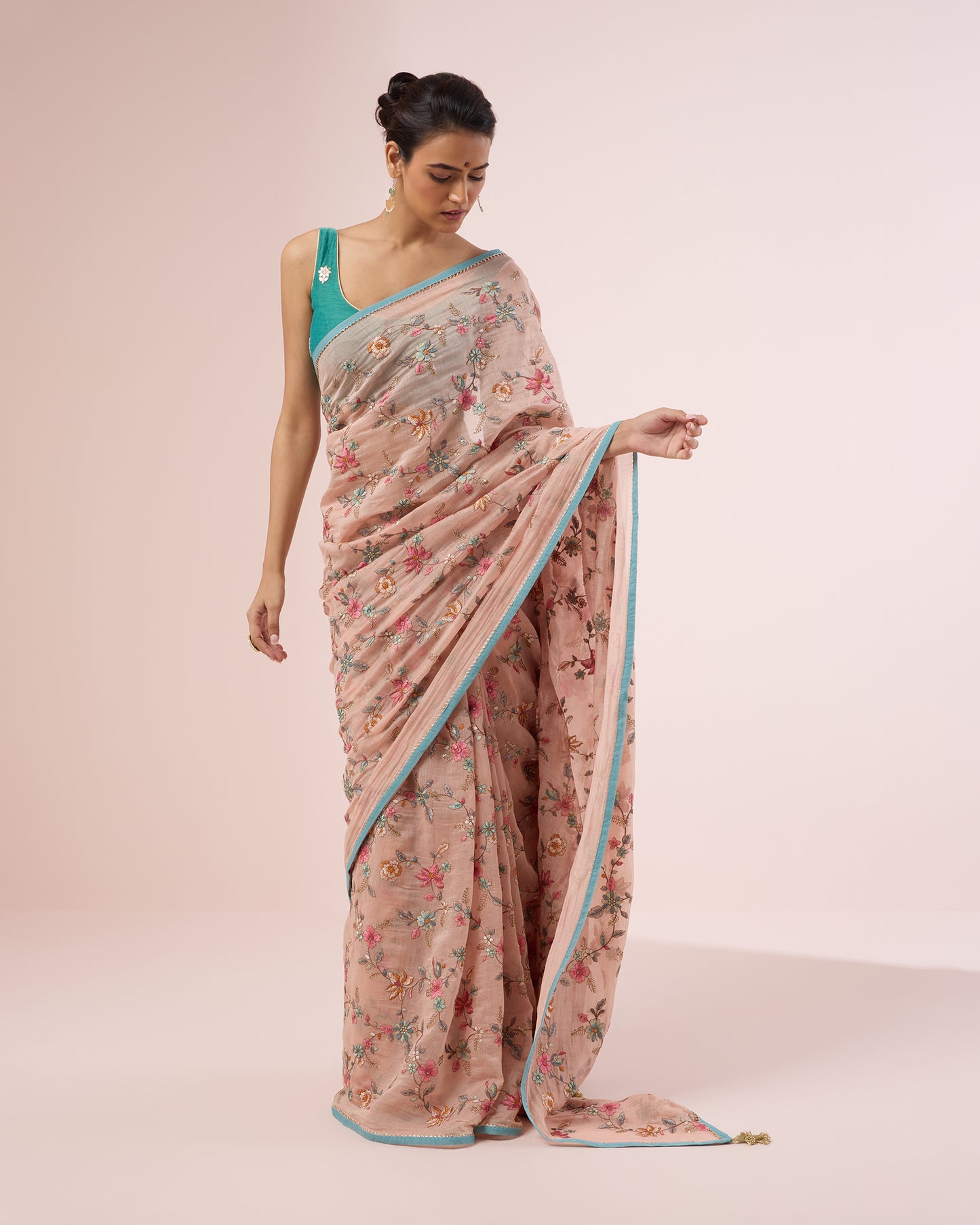Petunia Chanderi Silk Saree – Pale Pink