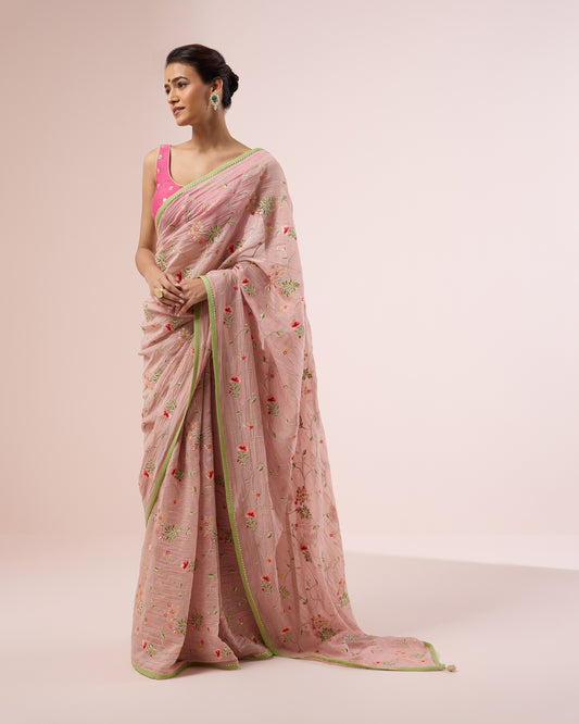 Hydrangea Chanderi Silk Saree – Salmon