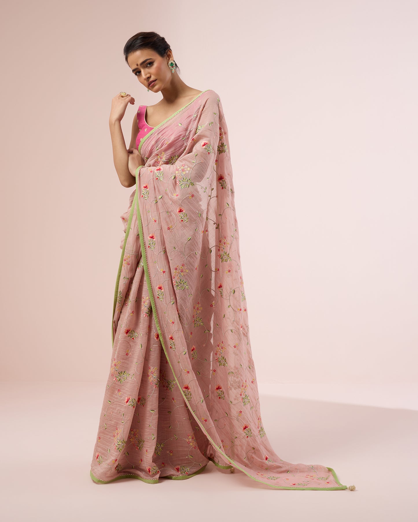 Hydrangea Chanderi Silk Saree – Salmon