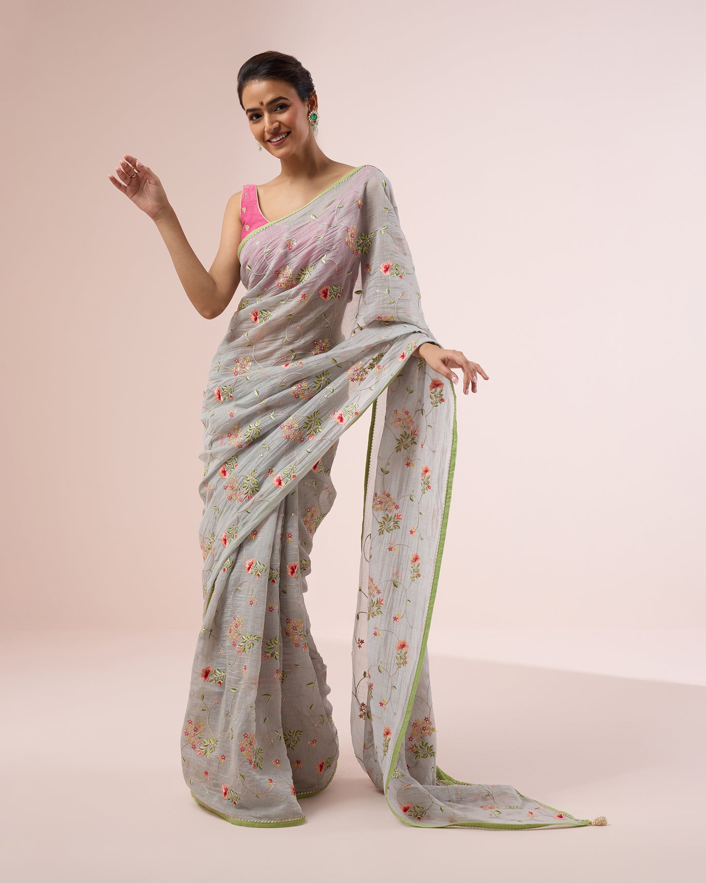 Hydrangea Chanderi Silk Saree – Sky