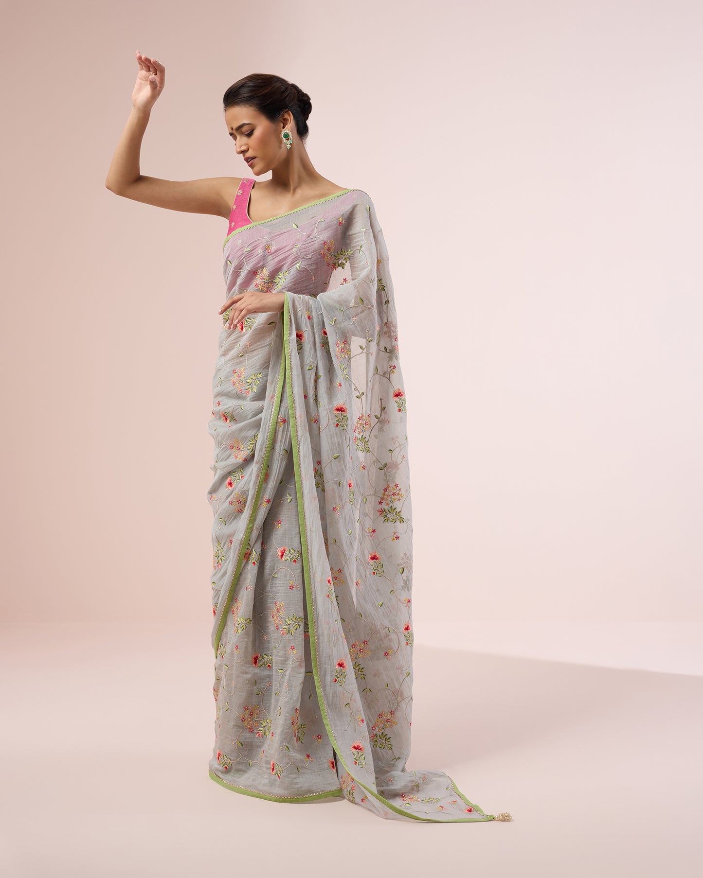 Hydrangea Chanderi Silk Saree – Sky