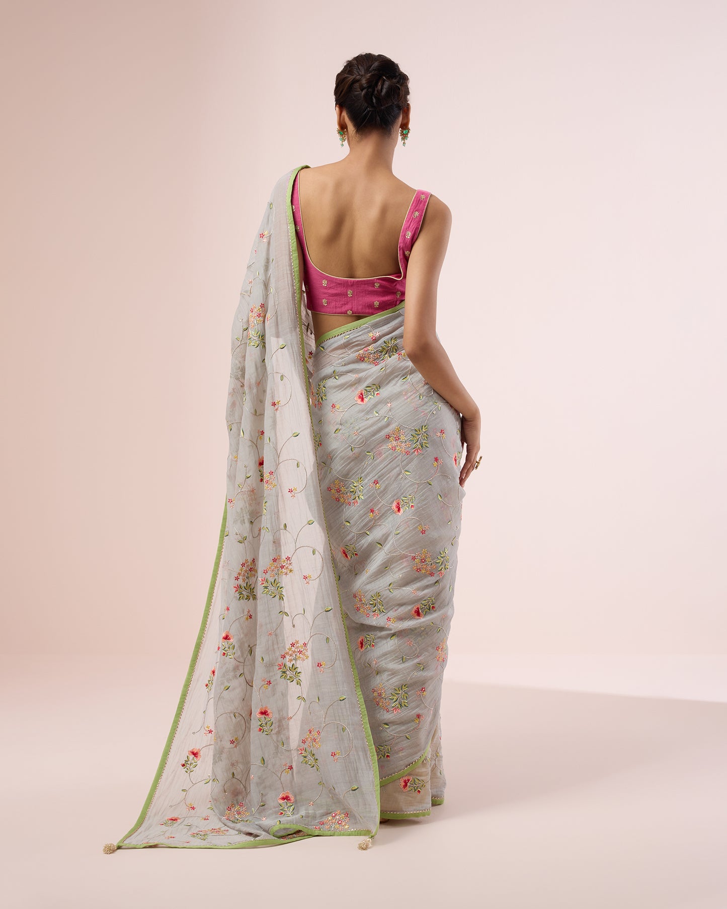 Hydrangea Chanderi Silk Saree – Sky