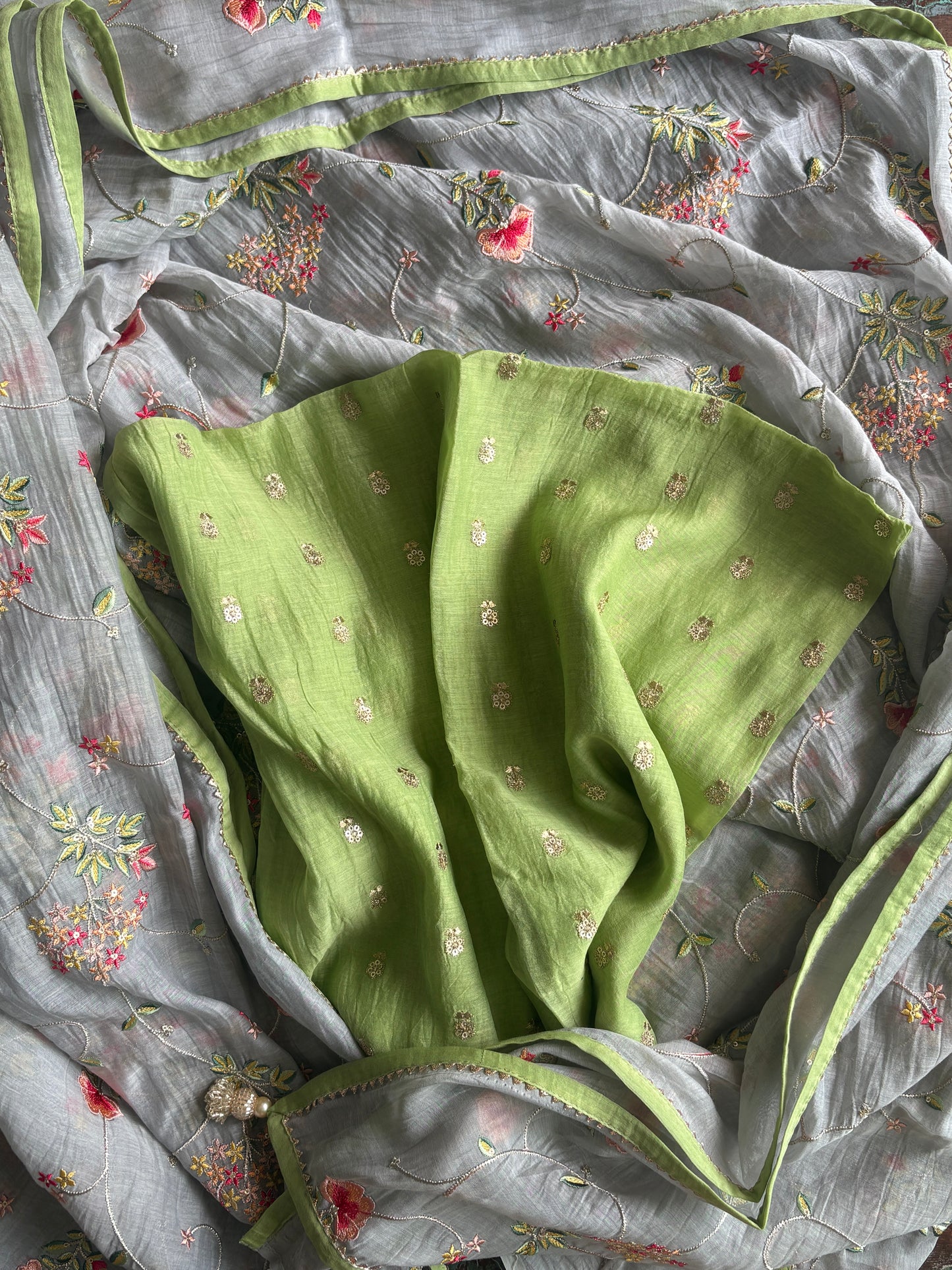Hydrangea Chanderi Silk Saree – Sky