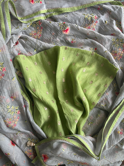 Hydrangea Chanderi Silk Saree – Sky