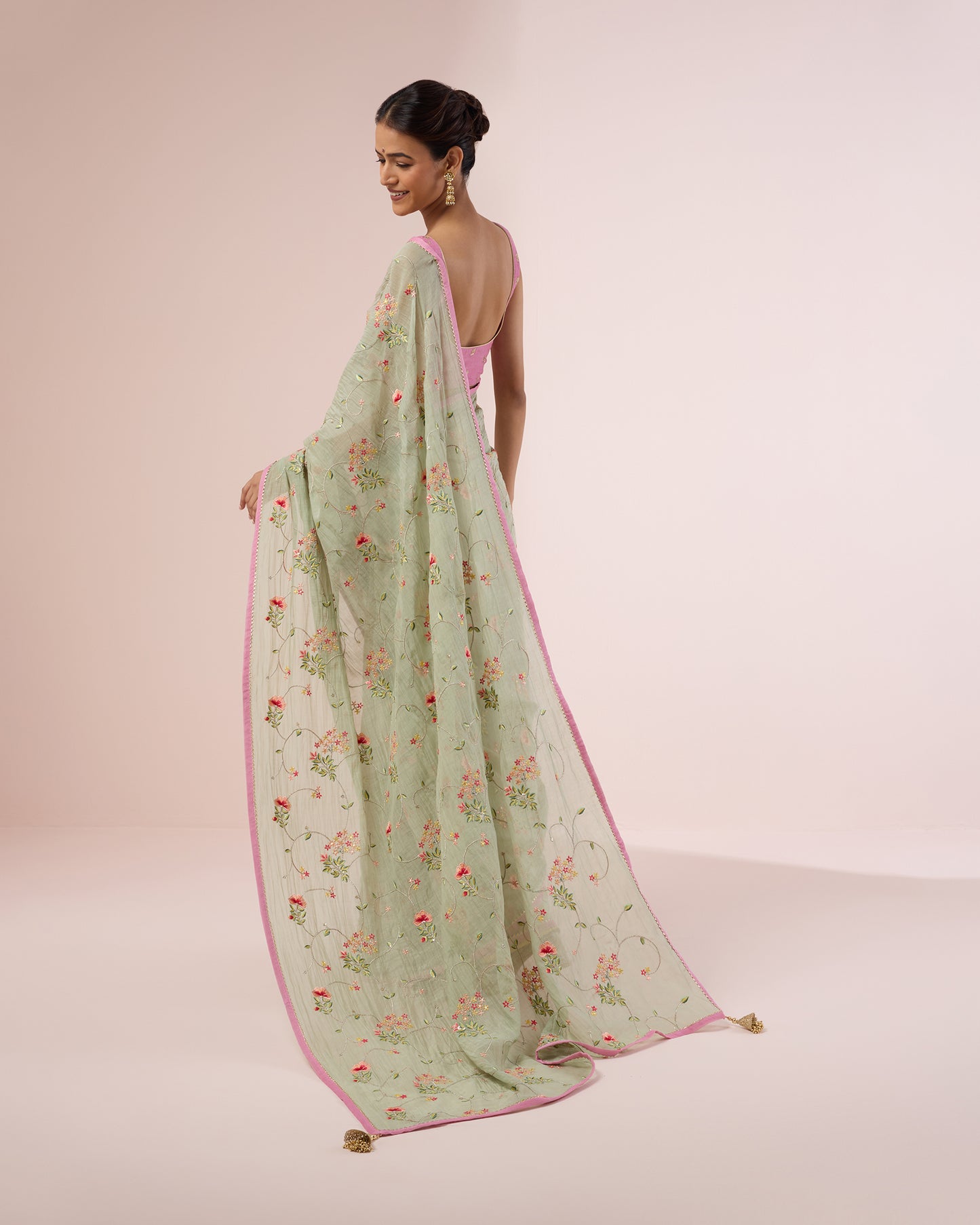 Hydrangea Chanderi Silk Saree – Fern Green