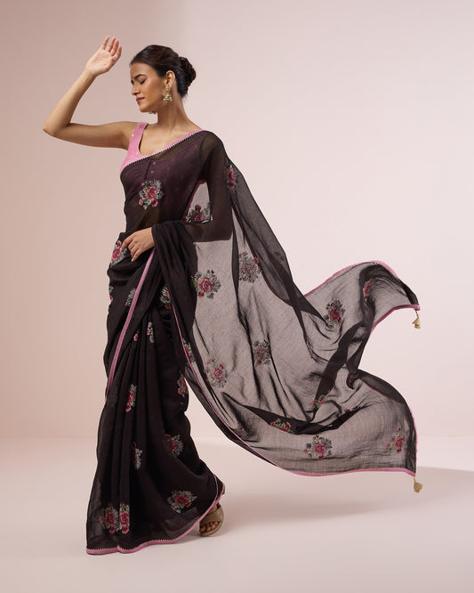 Gulabo Chanderi Silk Saree – Black
