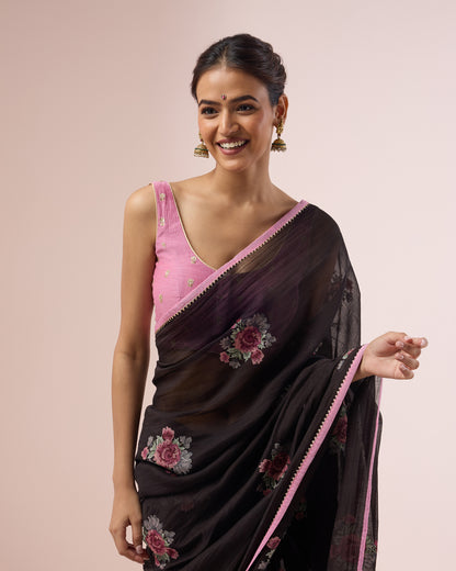 Gulabo Chanderi Silk Saree – Black