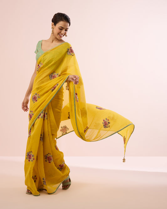 GULABO CHANDERI SILK SAREE- YELLOW