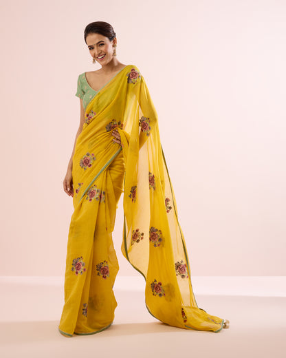 GULABO CHANDERI SILK SAREE- YELLOW