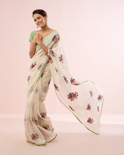 GULABO CHANDERI SILK SAREE- CREAM