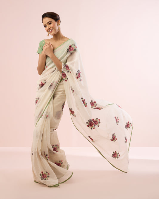 GULABO CHANDERI SILK SAREE- CREAM