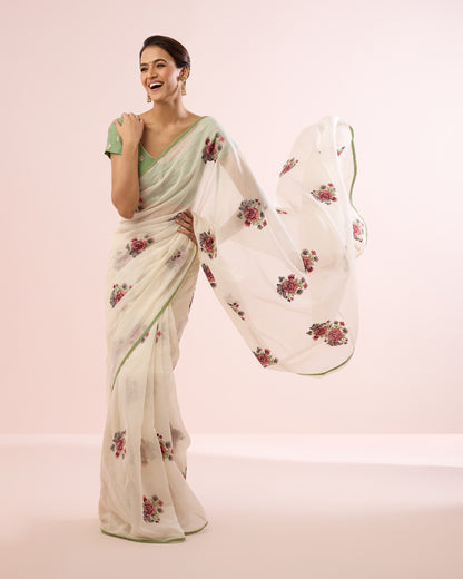 GULABO CHANDERI SILK SAREE- CREAM