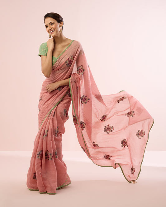 GULABO CHANDERI SILK SAREE- SALMON PINK