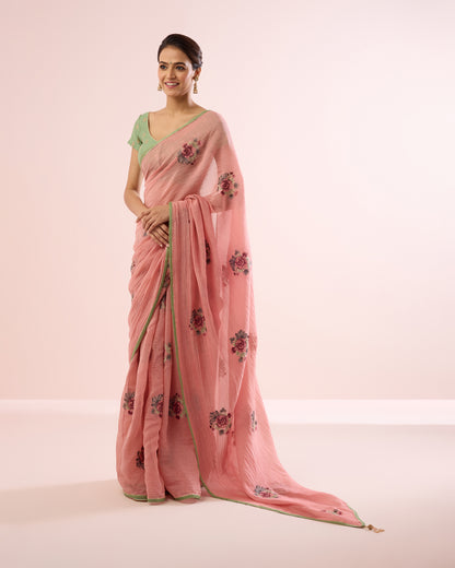 GULABO CHANDERI SILK SAREE- SALMON PINK