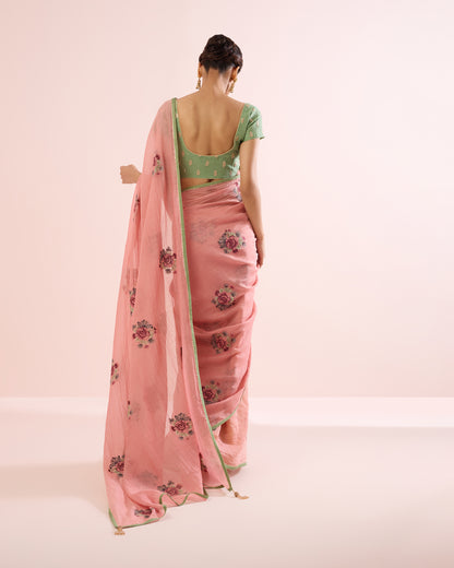 GULABO CHANDERI SILK SAREE- SALMON PINK