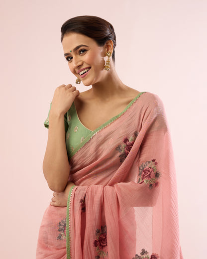 GULABO CHANDERI SILK SAREE- SALMON PINK