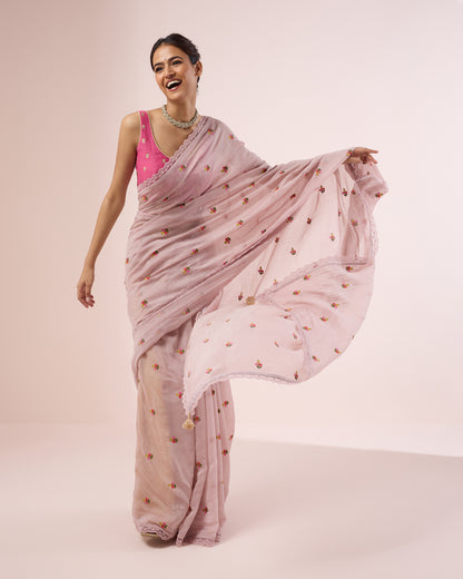 Primrose Chanderi Silk Saree – Onion Skin