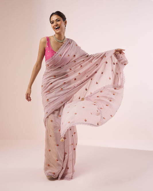 Primrose Chanderi Silk Saree – Onion Skin