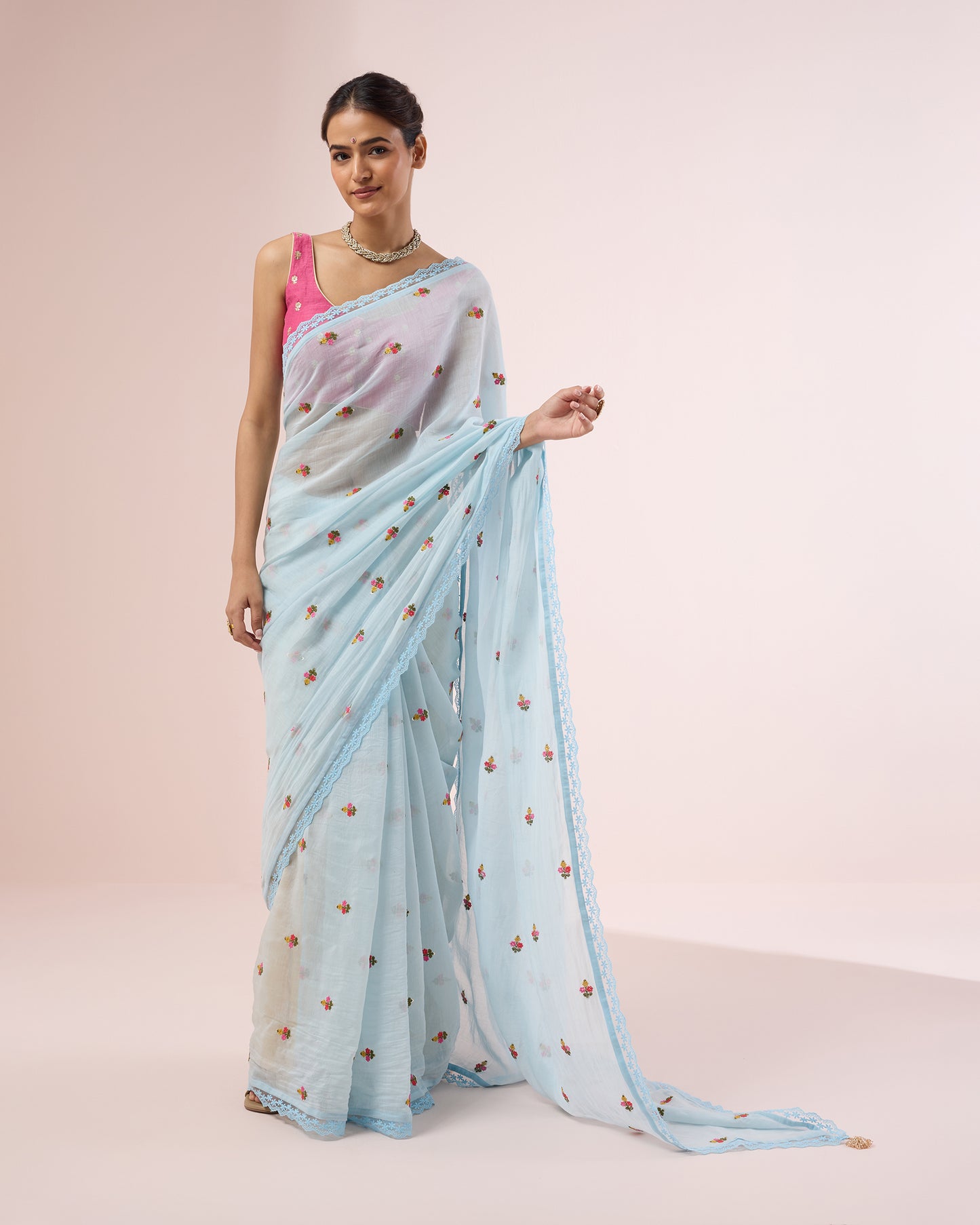Primrose Chanderi Silk Saree – Sky