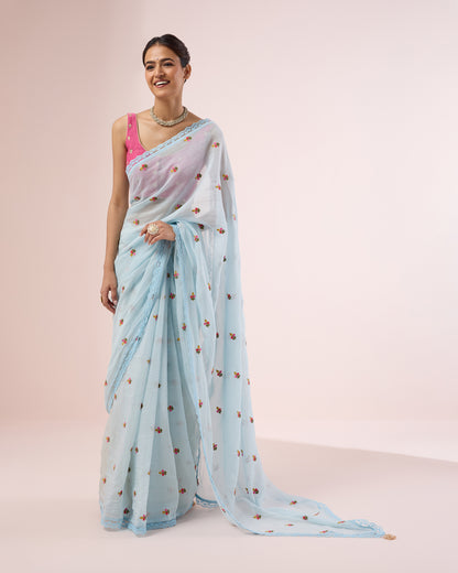 Primrose Chanderi Silk Saree – Sky